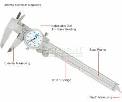 Import 6" Precision Dial Caliper With White Dial -Cord Reels Shop 534164 1wco