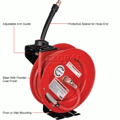 Global Industrial™ Spring Retractable Steel Hose Reel w/ 3/8" x 25'L Hose, 300 PSI -Cord Reels Shop 534172 1wco