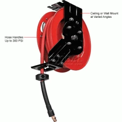 Global Industrial™ Spring Retractable Steel Hose Reel w/ 3/8" x 25'L Hose, 300 PSI -Cord Reels Shop 534172 2wco