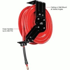 Global Industrial™ Spring Retractable Steel Hose Reel w/ 3/8" x 50'L Hose, 300 PSI -Cord Reels Shop 534173 2wco