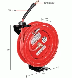 Global Industrial™ Spring Retractable Steel Hose Reel w/ 3/8" x 50'L Hose, 300 PSI -Cord Reels Shop 534173 dim