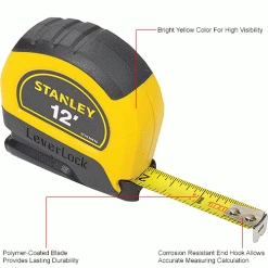 Stanley® Leverlock® STHT30810 Tape Rule 1/2" X 12' Tape Measure -Cord Reels Shop B2199555IN 1wco