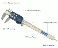 Fowler 54-101-150-2 Xtra-Value Cal 0-6''/150MM Large Easy-Read Display Stainless Digital Caliper -Cord Reels Shop B228404 1wco