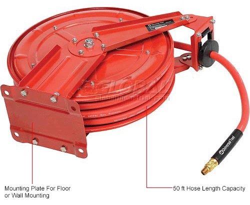 Florida Pneumatic 6801 3/8"x50' 300 PSI Spring Retractable Low Pressure Steel Hose Reel 9 Florida Pneumatic 6801 3/8"x50' 300 PSI Spring Retractable Low Pressure Steel Hose Reel - Image 7