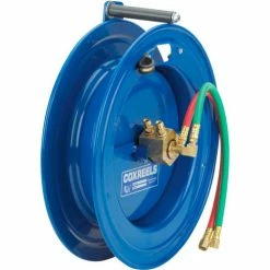 Coxreels Spring Rewind Welding Reel Dual Hose: 1/4" I.D., 50' Hose, 200 PSI, Right Mount, Less Hose