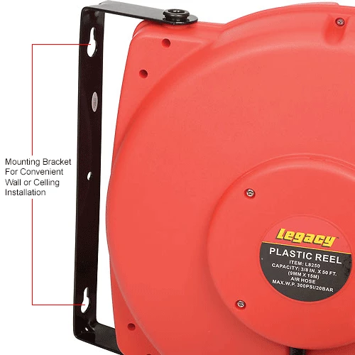 Legacy™ L8250 3/8"x50' 300 PSI Enclosed Chassis Spring Retractable Plastic Air Hose Reel 14 Legacy™ L8250 3/8"x50' 300 PSI Enclosed Chassis Spring Retractable Plastic Air Hose Reel - Image 12