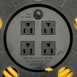 NightStick Bayco® Quad Plug Cord Reel SL-755, 16/3 GA, 25'L Cord, Yellow -Cord Reels Shop B790396 02