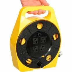 NightStick Bayco® Quad Plug Cord Reel SL-755, 16/3 GA, 25'L Cord, Yellow -Cord Reels Shop B790396 03
