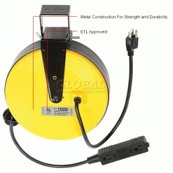 NightStick Bayco® Triple Tap Extension Cord SL-800, Retractable Reel, 30'L Cord, 16/3 GA, Yellow -Cord Reels Shop B790610IN 1wco