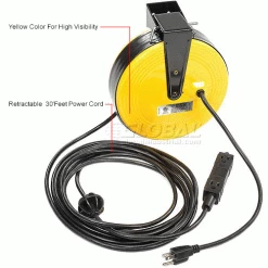 NightStick Bayco® Triple Tap Extension Cord SL-800, Retractable Reel, 30'L Cord, 16/3 GA, Yellow -Cord Reels Shop B790610IN 2wco