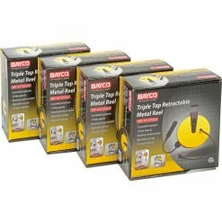 NightStick Bayco® Triple Tap Extension Cord SL-800, Retractable Reel, 30'L Cord, 16/3 GA, Yellow -Cord Reels Shop B790610 03