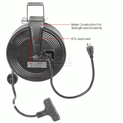 NightStick Bayco® SL-801 Triple Tap Extension Cord, Retractable Reel, 30'L Cord, 14/3 GA, BLK -Cord Reels Shop B790644IN 1wco