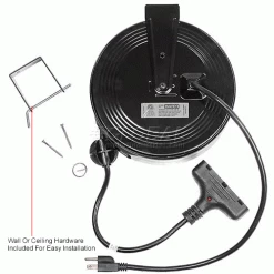 NightStick Bayco® SL-801 Triple Tap Extension Cord, Retractable Reel, 30'L Cord, 14/3 GA, BLK -Cord Reels Shop B790644IN 3wco