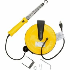 Bayco® SL-864 60 LED Work Light, Retractable Cord Reel, 50'L Cord, 18/2 GA, Yellow -Cord Reels Shop B790645 03