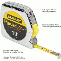 Stanley 33-115 PowerLock® 1/4"x10' Pocket Tape Rule W/Diameter Scale -Cord Reels Shop B983576 1wco