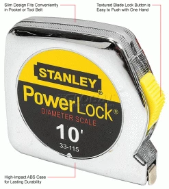 Stanley 33-115 PowerLock® 1/4"x10' Pocket Tape Rule W/Diameter Scale -Cord Reels Shop B983576 2wco