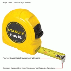 Stanley 30-496 3/4" x 5 Meters/16' High-Vis High Impact ABS Case Tape Rule -Cord Reels Shop B983746IN 1wco
