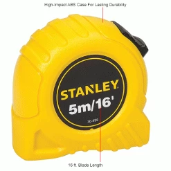 Stanley 30-496 3/4" x 5 Meters/16' High-Vis High Impact ABS Case Tape Rule -Cord Reels Shop B983746IN 3wco