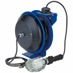 Coxreels PC13-5016-E Power Cord Spring Rewind Reel: Incand. Cage Light, 50' Cord, 16 AWG